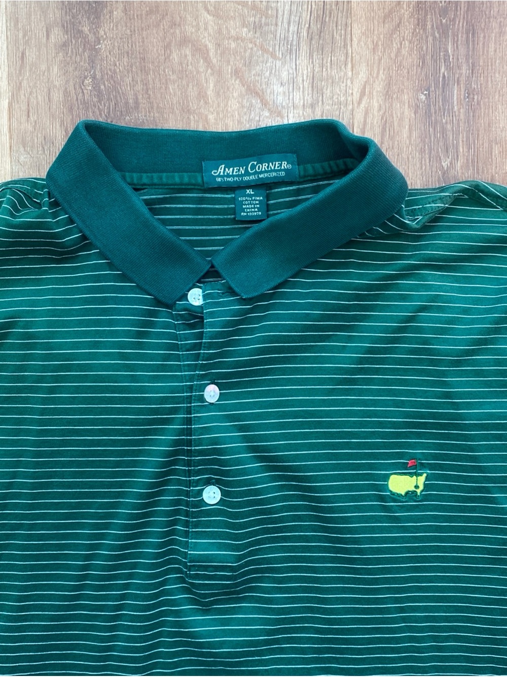 Amen Corner Masters Golf Polo Shirt Mens XL Green Striped Augusta National Flaw